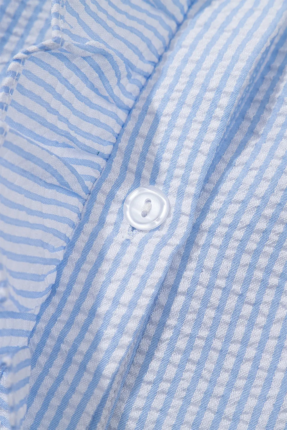 Women's Shirt Striped Ruffle Short Bubble Sleeve Mock Neck 96030a61-88bc-4a90-8d3d-4f21b9709c14-Max-Origin Trendsi