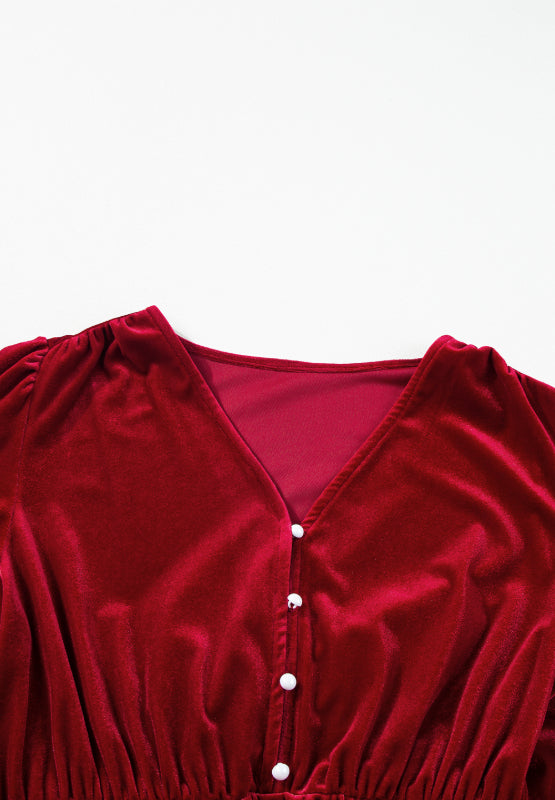 Black Velvet Midi Dress Ruffle Hem Slit V-Neck Buttoned Long Sleeve Dresses 9604619b-3a79-4365-8f0f-fb69b8351bdb-Max Trendsi