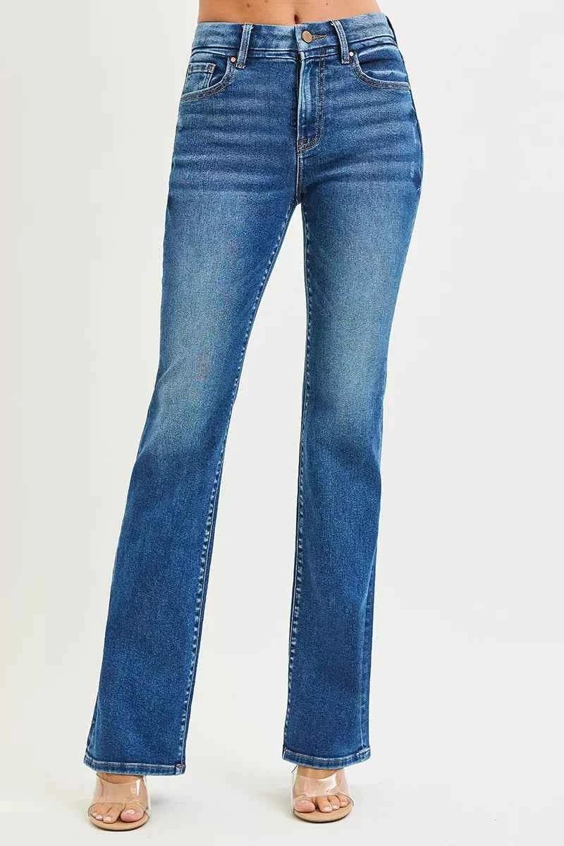 RISEN High Rise Bootcut Jeans With Distressed Details DARK 96064983855d4325a623d3feeed2ea70-Max-Origin Trendsi