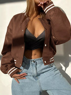 Women's Bomber Jacket Snap Down Stripe Contrast Long Sleeve Outwear 9617c567408444c382ace8e3cc237fcf-Max-Origin Trendsi