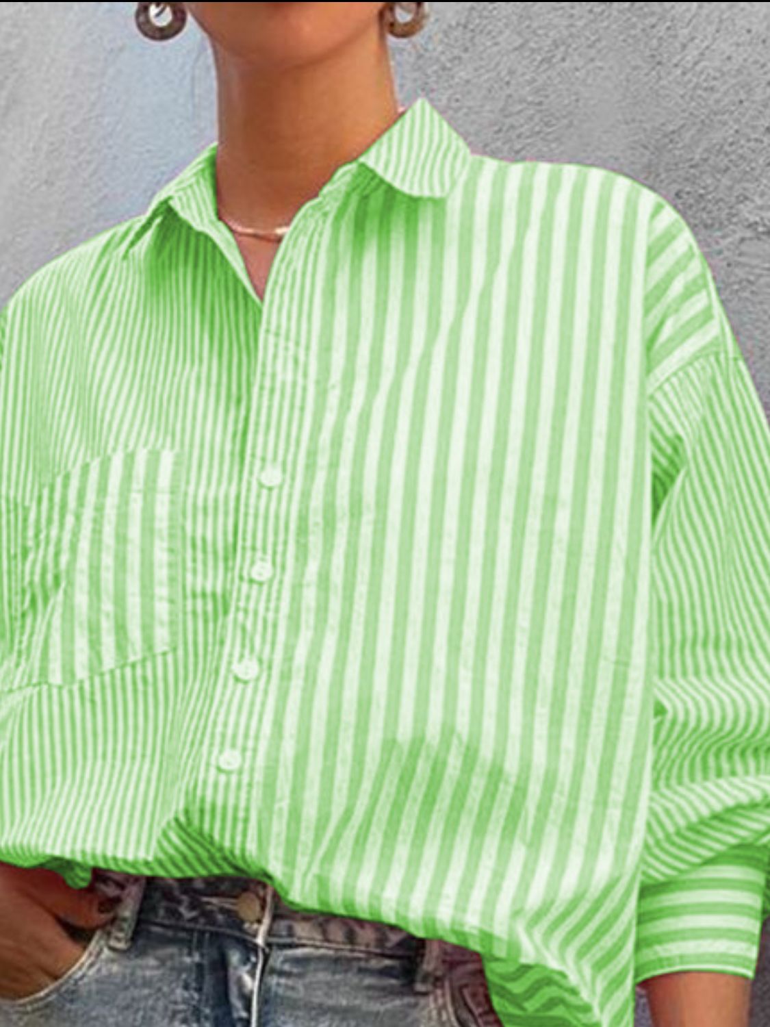 Women's Striped Shirt Button Down Long Sleeve Pink Pocketed Blouse Top 962a5dd0-b9f0-42ad-9e73-8905476a2961-Max Trendsi