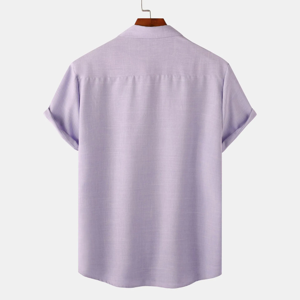 Men's Cotton Shirt Purple Button Detail Short Sleeve Blouse Top 9648b38bf66a4587a4fdff513699a39e-Max-Origin Trendsi