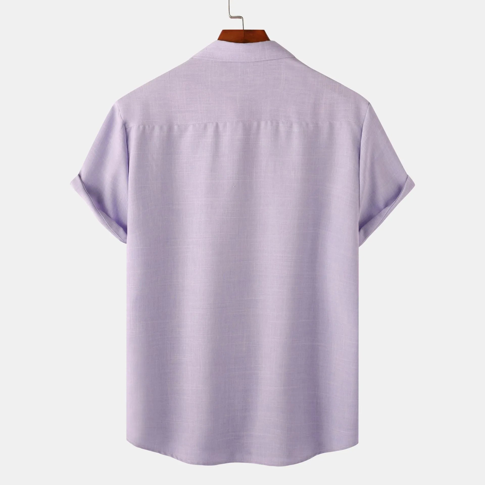 Men's Cotton Shirt Purple Button Detail Short Sleeve Blouse Top 9648b38bf66a4587a4fdff513699a39e-Max-Origin Trendsi
