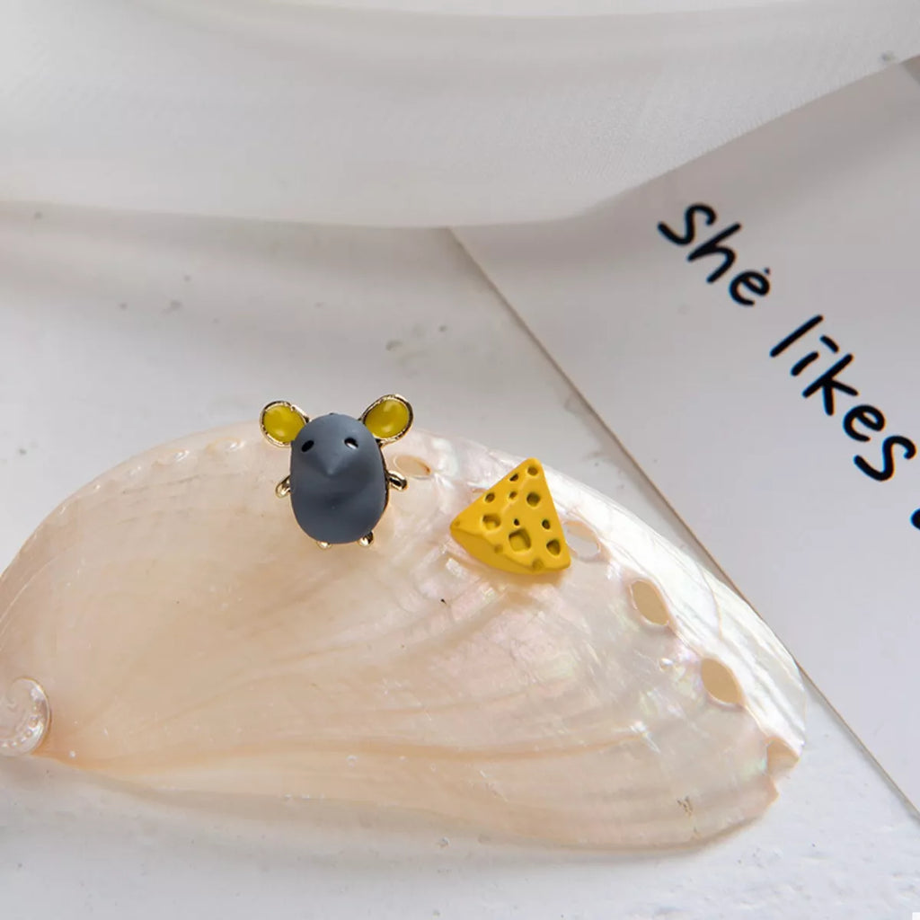 Stud Earrings Mouse & Cheese Cute Small Asymmetrical 18K Gold-Plated Jewelry 964eb489-3fb9-4b00-84da-2e64968fb374-Max-Origin Trendsi