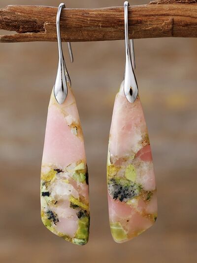 Geometric Dangle Earrings 14K Gold-Plated Colorful Natural Stone Pink Yellow Silver One Size 9658808b-20d7-44c6-9a3c-9a00bd9cb930-Min Trendsi