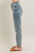 Judy Blue Jeans High Wasited Medium Wash Double Roll Cuff Bf Denim Pants 965d24989b944aeca9492134e25e088e-Max-Origin Trendsi