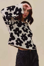 SO ME Women Sweater Floral Black Loose Fit Flower Lightweight Knit Top 96670a0b2d5c49d89eb14a07d74335e3-Max-Origin Trendsi