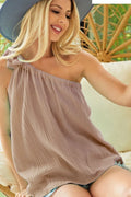 BiBi Blouse Bow Tie Ribbon Strap Washed Cotton Gauze Woven TAUPE 96807d53-967b-4089-94e1-4abfc74c8847-Max-Origin Trendsi