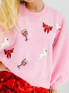 Halloween Women's Sweatshirt Sequin Round Neck Long Sleeve Pullover Pink 9685db59-eb14-479c-aca1-d9526a79abb9-Max-Origin Trendsi