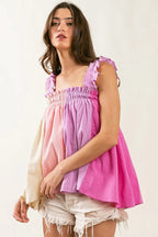 BiBi Top Frill Shoulder Strap Color Block Bodice Babydoll Blouse BLUSH LAVENDER PINK 9699fd8def624b969facf972f2141d58-Max-Origin Trendsi