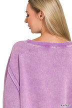 Zenana Fleece Sweatshirt Violet Acid Washed Batwing Sleeve Oversized Top 96a282c8a0594adabb81100195b8c6f2-Max-Origin Trendsi