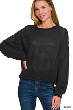 Zenana Women's Knit Top Black Textured Drop Shoulder Long Sleeve BLACK 96b0aaae553a42abac59b4d48d0d9dc6-Max-Origin Trendsi