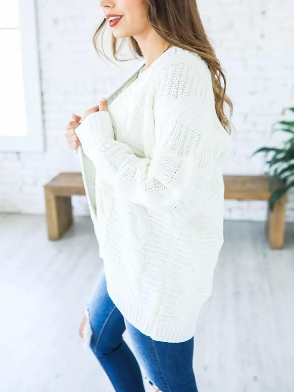 Cable-Knit Cardigan Open Front Long Sleeve Knitwear 96bb6c9c-1aa6-41e8-8699-f42cb912fb3c-Max Trendsi
