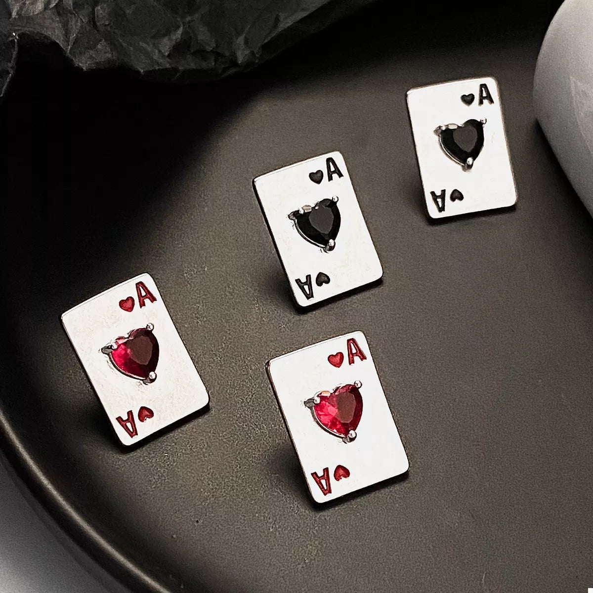 Stud Earrings Poker Card Ace of Hearts Rhinestone Silver-plated Jewelry 96bd0911-4d99-4250-8a70-2be909fb3589-Max-Origin Trendsi