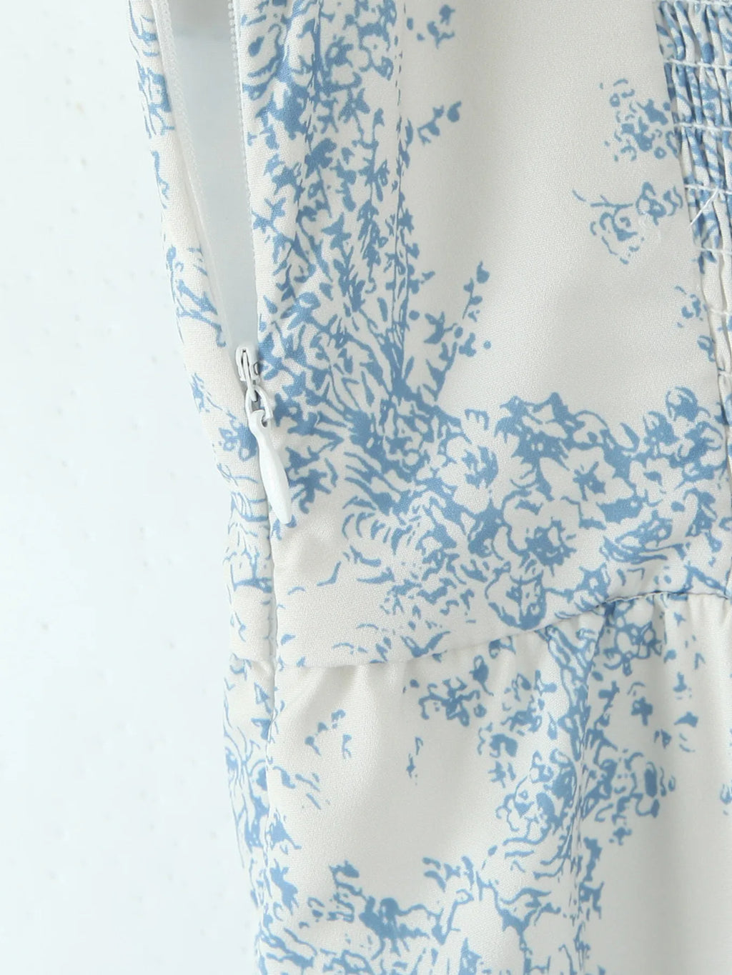 Midi Cami Dress Floral Print Light Blue Smocked Lace Up Buttoned 96cac432547f4f1cabad20622b5be9da-Max-Origin Trendsi