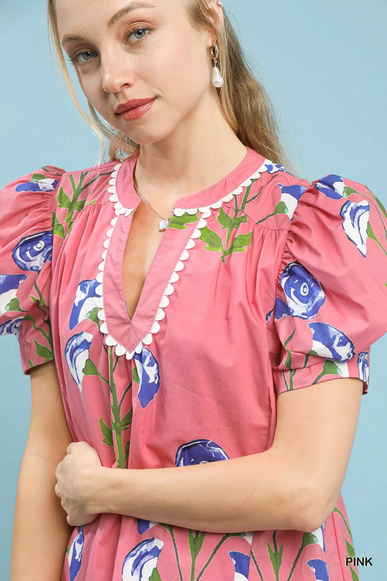 Umgee Floral Print Puff Sleeve Mini Dress with Scallop Trim 96cd762f-fc3e-4148-ad84-e6c2249047dd-Max-Origin Trendsi