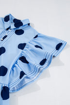 Polka Dot Blouse Ruffled Short Sleeve Shirt Light Blue Shirt Top 96efbb52-818a-4e62-950b-021540e02125-Max Trendsi