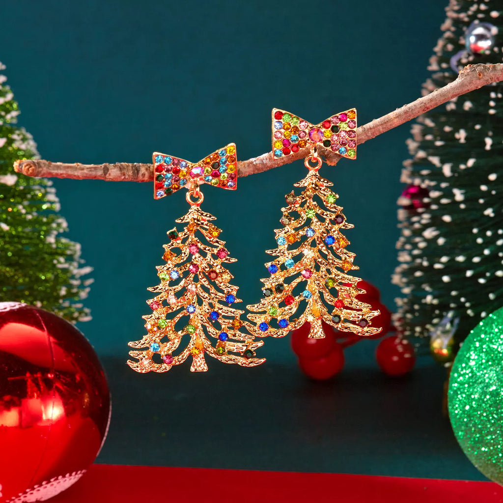 Christmas Drop Earrings Tree Bow 18K Gold-Plated Rhinestone Jewelry 96f0d263-30a3-4709-91dd-0e91ed3076d3-Max-Origin Trendsi