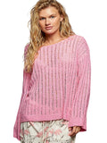 POL Round Neck Long Sleeve Open Weave Sweater Top