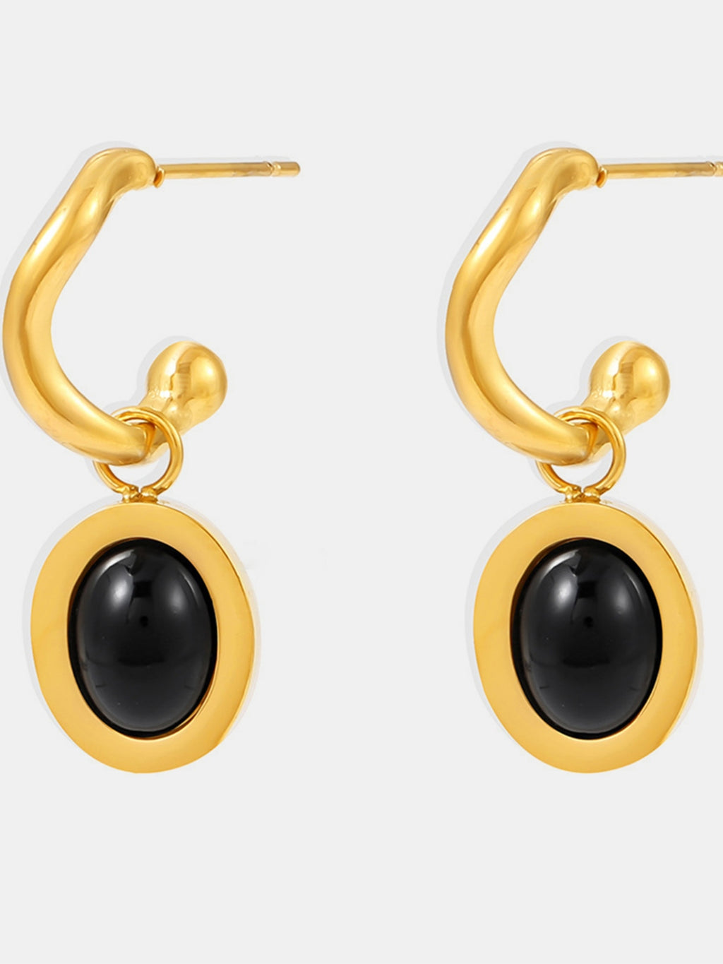 Oval Drop Earrings Agate Kyanite Stone Stainless Steel 18K gold-plated Gold Golden black agate One Size 970eef58-3b3d-415c-bfdf-162e369726b1-Max Trendsi