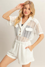HYFVE Crochet Romper White Button Front Short Sleeve Jumpsuit 971ec3b6-d425-4a09-940e-1f1d309aa63e-Max Trendsi