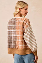 BiBi Womens Blouse Plaid And Stripe Mix And Match Top With Open Seam 972139fb27d64010b78fb5128d403a35-Max-Origin Trendsi