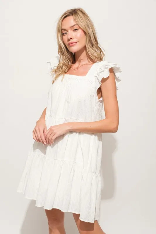 And The Why Tiered Dress Off White Origami Pleating Ruffled Short Sleeve 9726c3b1c0074f05818acb6530b413da-Max-Origin Trendsi