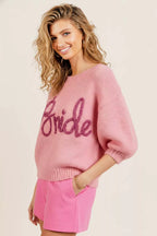 BiBi Womens Hairy Sweater Pink Metallic Letter Short Puff Sleeve Top 9731e1bd-47fe-4c2b-8abd-672ed25b347b-Max-Origin Trendsi