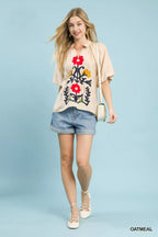 Umgee Blouse Beige Embroidered Boho Puff Short Sleeve Top 973c91de-7db8-4351-9891-1ee1f2f0500c-Max-Origin Trendsi