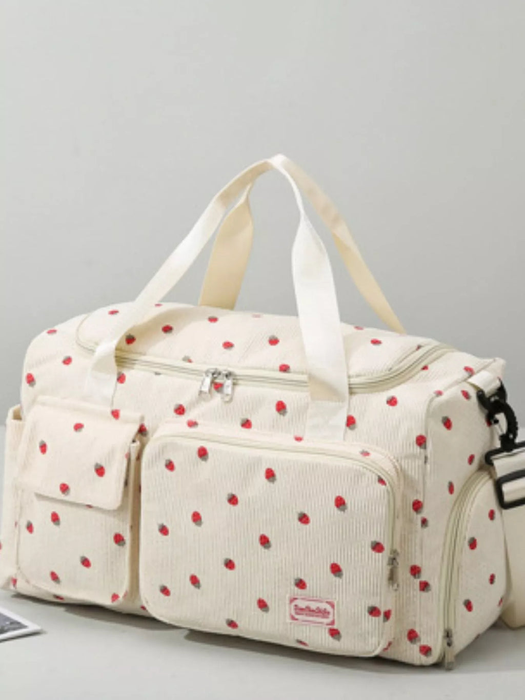 Travel Bag Large Corduroy Strawberry Print Handbag 974962e9-3fd6-46a2-87a9-9dd0534ae0ab-Max-Origin Trendsi