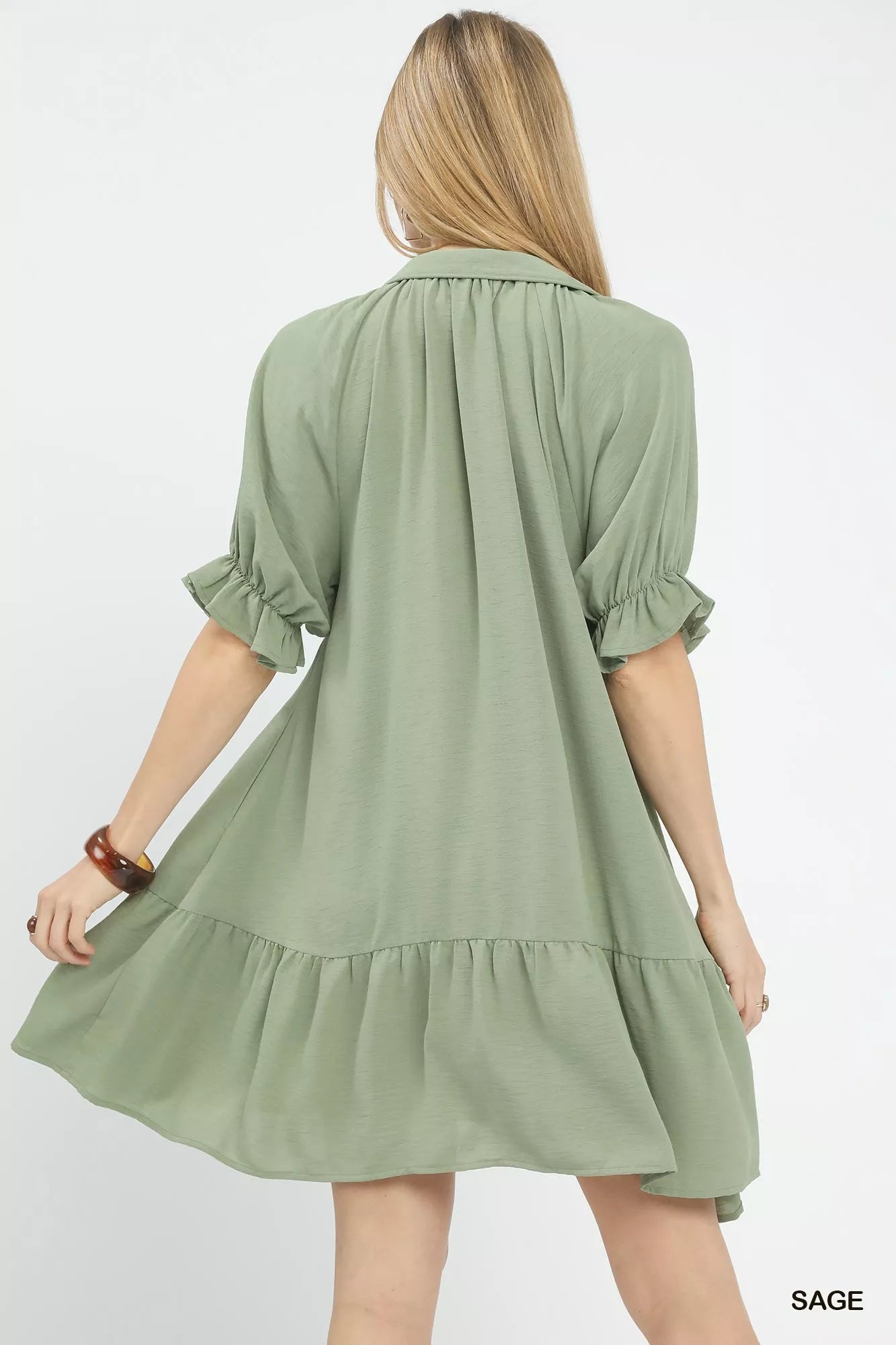 Umgee Babydoll Mini Dress Sage Green Tiered Puff Short Sleeve Ruffled 9778b673-24c3-4bd4-9576-9ffa59739836-Max-Origin Trendsi