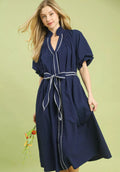 Umgee Midi Dress Navy Ruffle Collar with Stripe Trim Puff Short Sleeve NAVY 9787556c-204c-41a8-9f37-462d0ef12cde-Max-Origin Trendsi