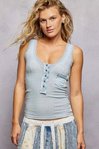 POL Tank Top Powder Blue Lace Trim with Front Button Closure and Pocket 979f1751-4b29-4b47-8199-f8549c01a56c-Max-Origin Trendsi