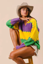 BiBi Womens Sweater Mardi Gras Stripes Stitch Detail Knit Pullover 97a086148cef48859316df8819d01809-Max-Origin Trendsi