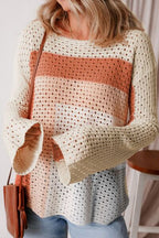 Sweater Openwork Color Block Long Sleeve Women's Long Sleeve Knit Top 97abe927-9ef9-4a69-809f-7024f9b20924-Min Trendsi