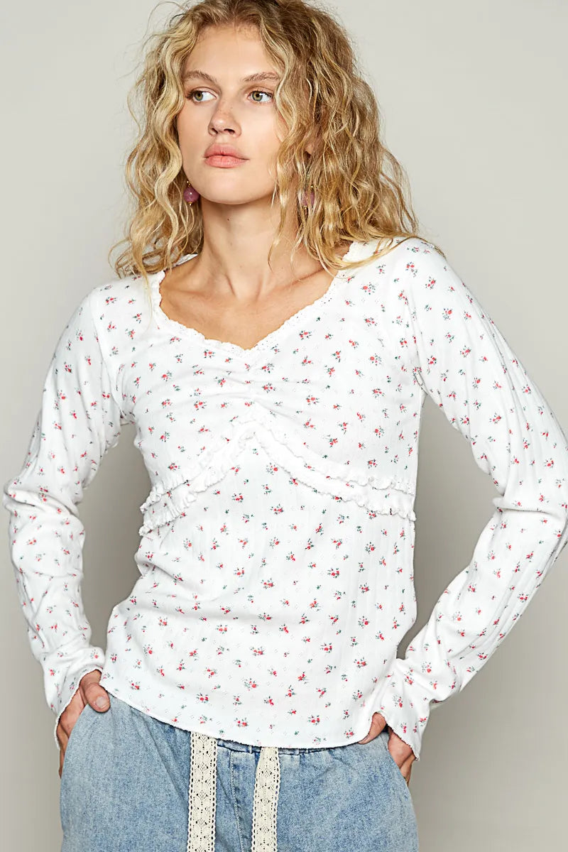 POL Cotton T-Shirt Floral White V-Neck Long Sleeve Top White 97ace39c-3512-40e8-95b8-a8ed880a680d-Max-Origin Trendsi