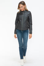 Snobbish PU Leather Biker Jacket Women Black with Side Zip Pockets 97b86f72-e2ec-43c8-ab1f-dc2dce9cd81b-Max Trendsi