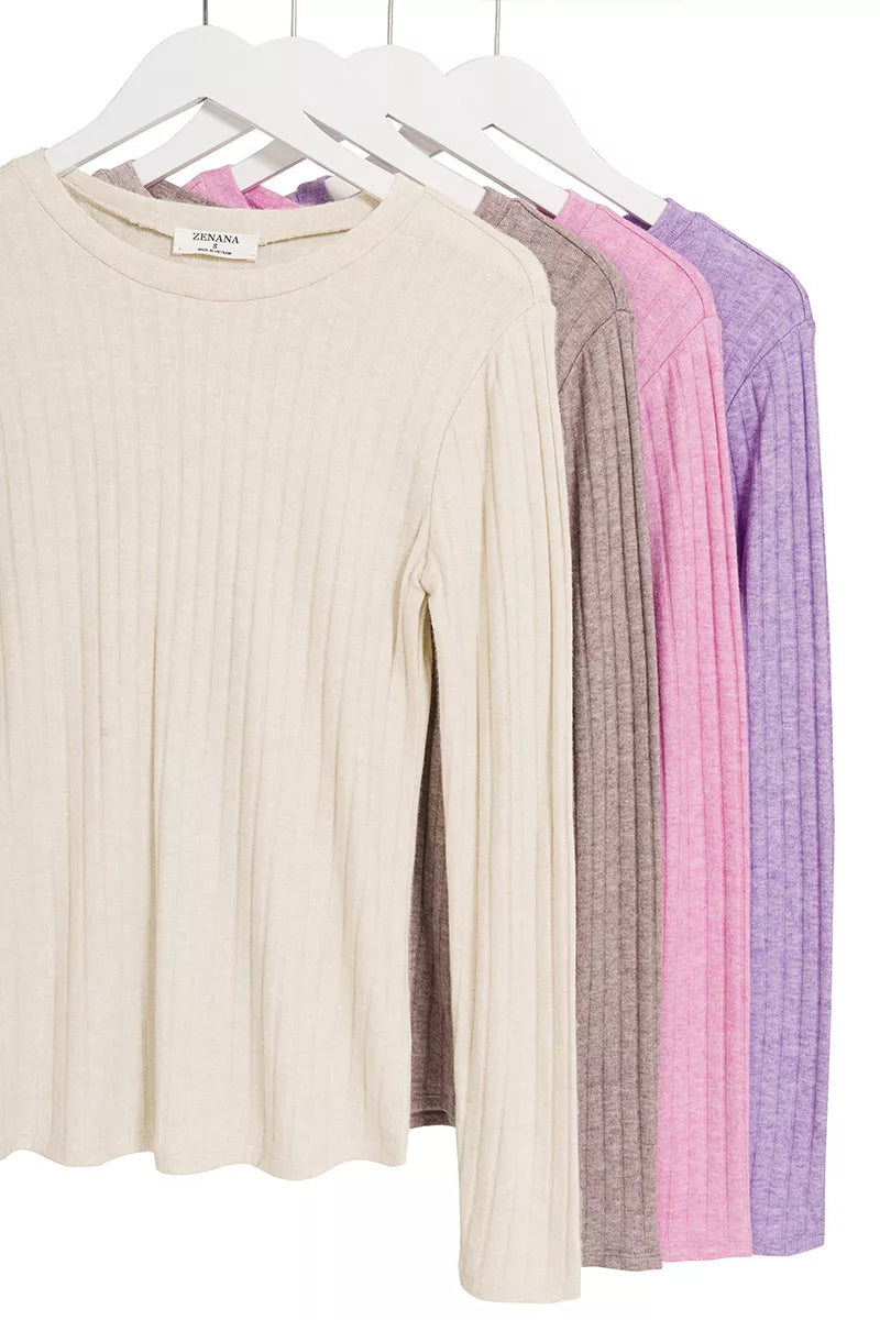 Zenana Womens T-Shirt Pink Ribbed Long Sleeve Round Neck Top 97d35ca9-7a31-4d68-8700-7d1fbe0c5555-Max-Origin Trendsi