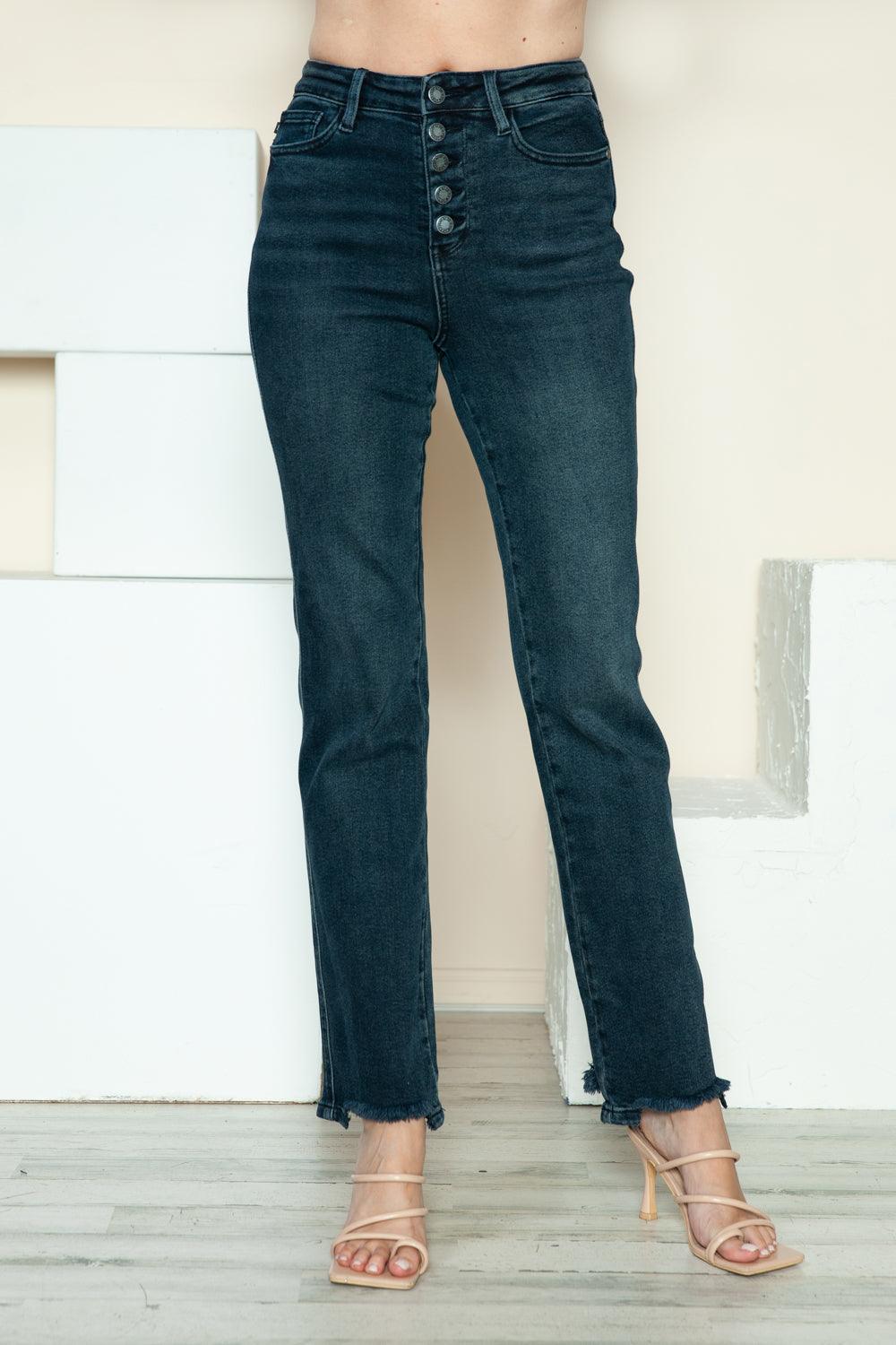 Judy Blue Straight Jeans US Button Fly Hem Destroy Denim Pants 97d55af7-fb0b-43d4-80e5-c89d35c9db02-Max Trendsi