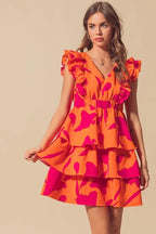 SO ME Floral Dress V Neck Layered with Elasticized Waist Short Cap Sleeve 97f1811fee8a462497dd557d5b3e40e4-Max-Origin Trendsi