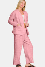 Zenana Quilted Lounge Set Button Up Long Sleeve Top and Pants Cotton Blend 97f4f1f2-40ad-44a9-8a49-e4b005cf9fef-Max Trendsi