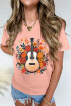 Women's T Shirt Guitar Flower Print Crew Neck Loose Short Sleeve Tees 97fbff83-fab4-475d-828c-972fee77113d-Max-Origin Trendsi