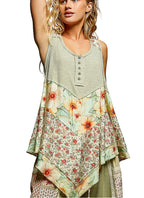 POL Round Neck Ribbed Tank with Woven Print Patch