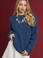 Umgee Women's Sweater Cable Knit Blue Cozy Soft Pullover DENIM BLUE 981146a9-bb20-4626-a8e4-e4d0ebde4396-Max-Origin Trendsi
