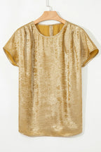 Women's Blouse Metallic Gold Short Sleeve Casual Top 98155248-5ec5-4154-916e-03ae800ac471-Max-Origin Trendsi