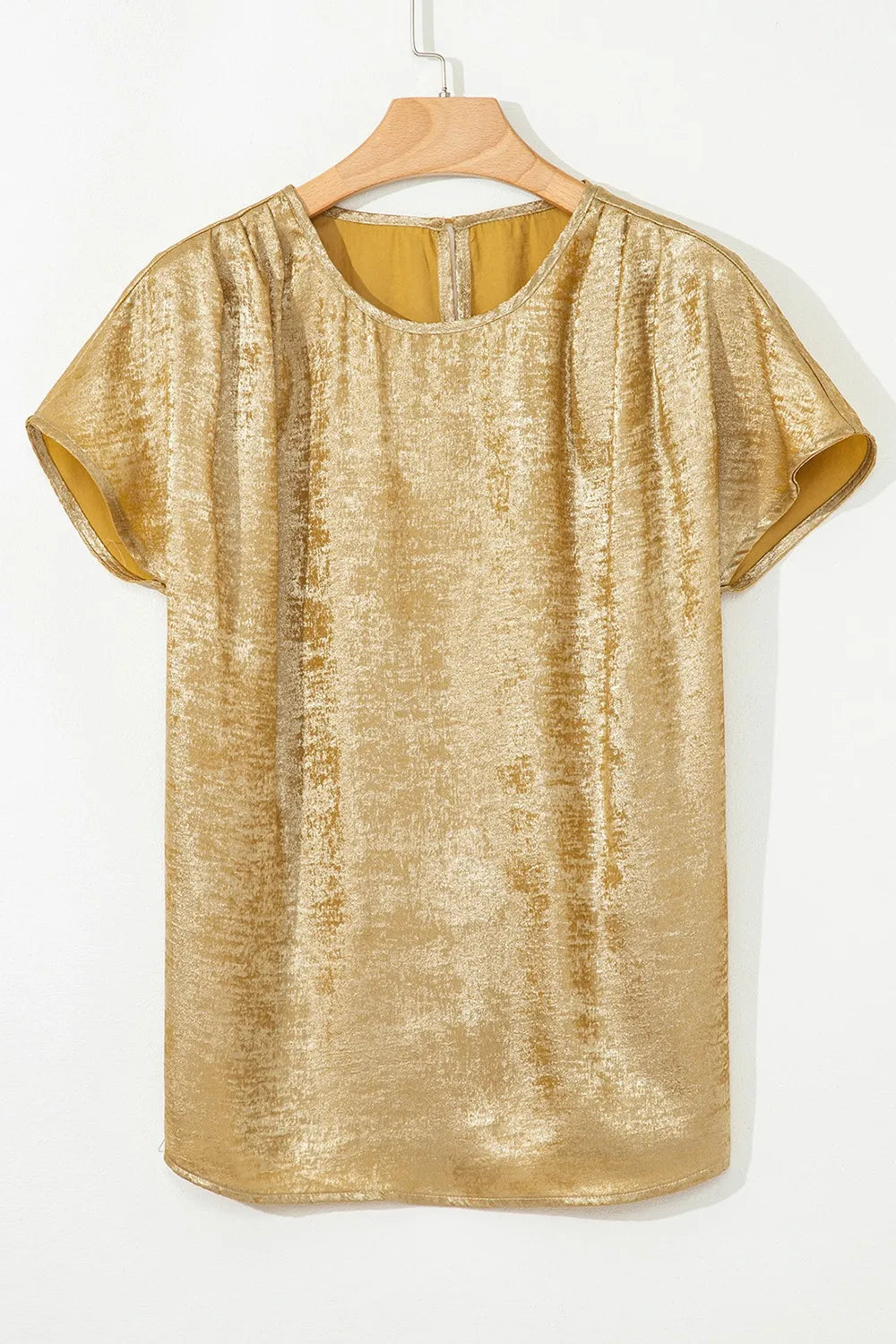 Women's Blouse Metallic Gold Short Sleeve Casual Top 98155248-5ec5-4154-916e-03ae800ac471-Max-Origin Trendsi
