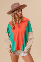 BiBi Women's Sweatshirt Colorblock Exposed Seam French Terry Top 982ae4c521a64718b56a3b396cf795fc-Max-Origin Trendsi