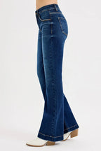 RISEN Women's Flare Jeans Tummy Control Mid Rise Dark Wash 983828922014486bb32e4de8a1e62f4b-Max-Origin Trendsi
