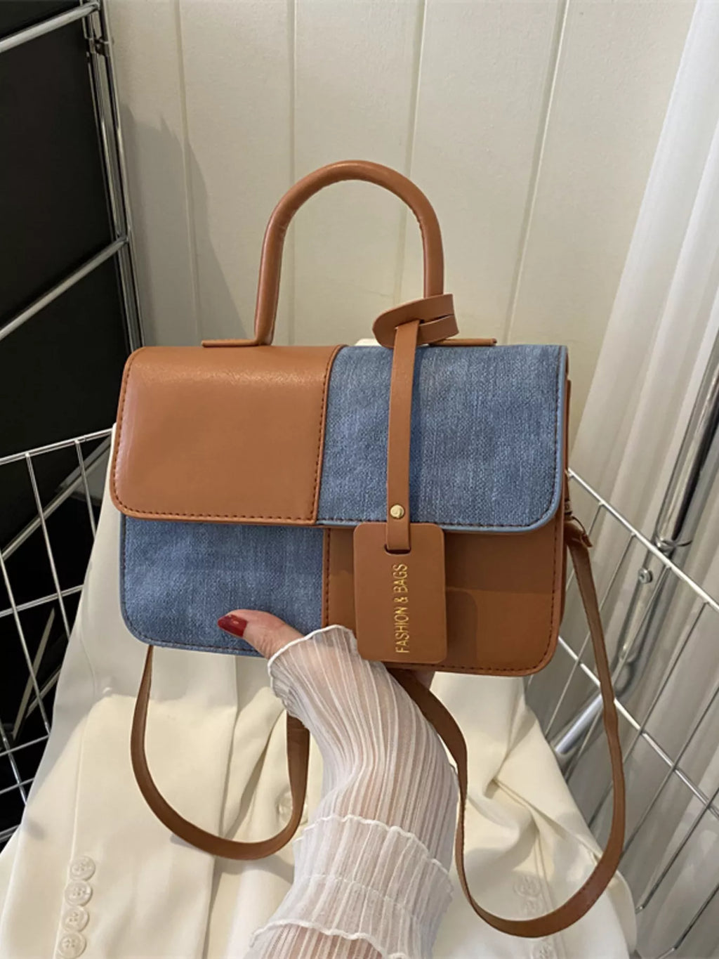 Womens Crossbody Bag Small Pu Leather Two-Tone Plaid Flap Handbag Brown onesize 986c7afe140c40a3aaef7841b24b3006-Max-Origin Trendsi