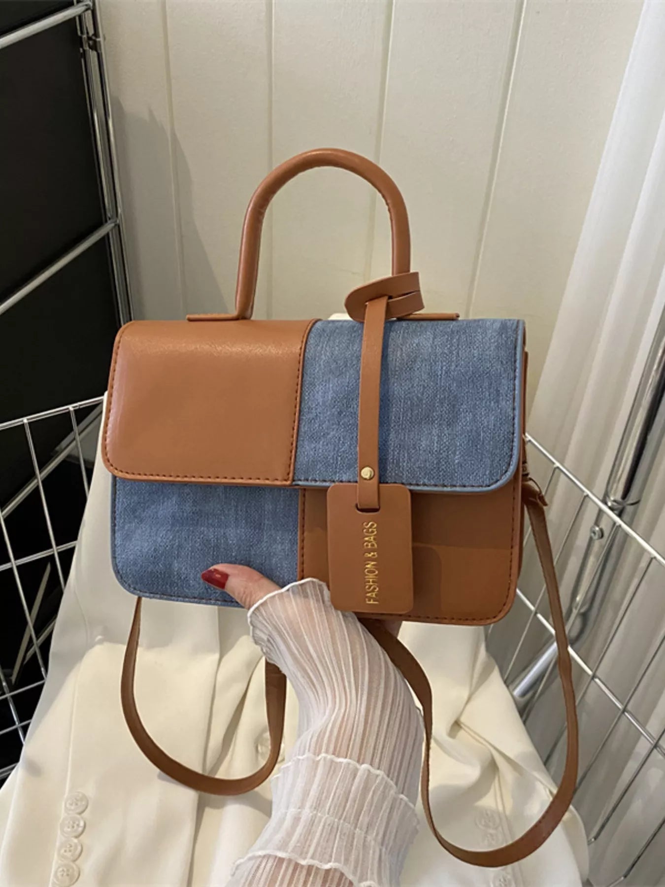 Womens Crossbody Bag Small Pu Leather Two-Tone Plaid Flap Handbag Brown onesize 986c7afe140c40a3aaef7841b24b3006-Max-Origin Trendsi